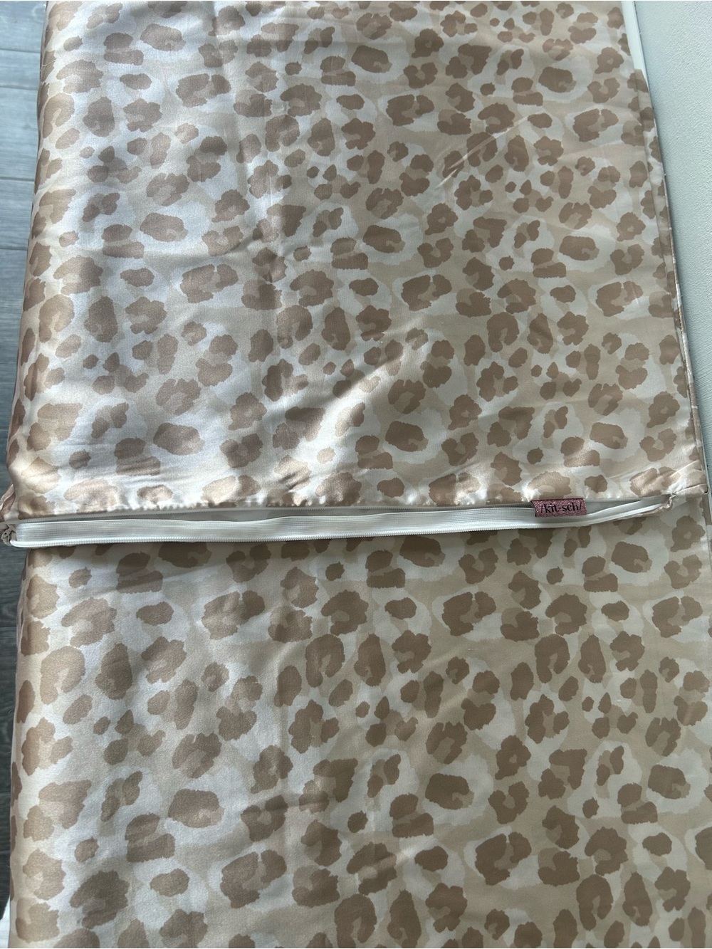 Victoria's Secret Beige and Cream Leopard Satin Pillowcase Set